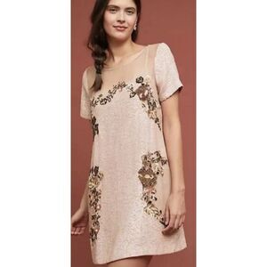 $488 Anthropologie Let Me Be Mini Dress Sequins Sz M Petite Pink NWT‎